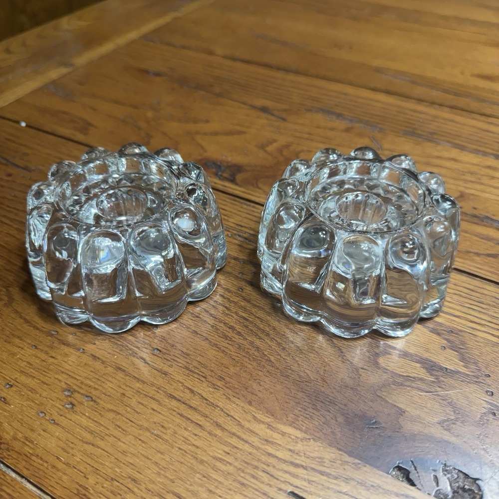 Set of 2 Princess House‎ 3-Way Ribbed Scalloped Candle Holders #438